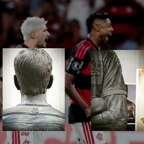 Flamengo divulga fotos de bustos de Arrascaeta e Bruno Henrique
