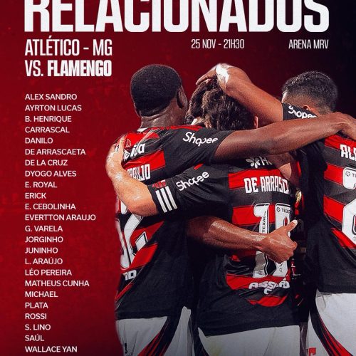 Flamengo divulga lista de relacionados para jogo contra o Atlético-MG