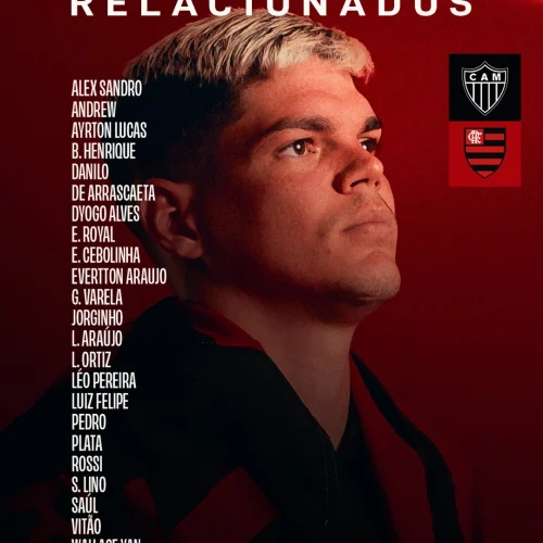 Flamengo divulga lista de relacionados para jogo contra o Atlético-MG
