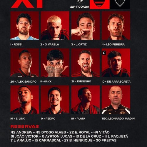 Flamengo e Atlético-MG estão escalados para jogo pelo Brasileirão; veja os times titulares