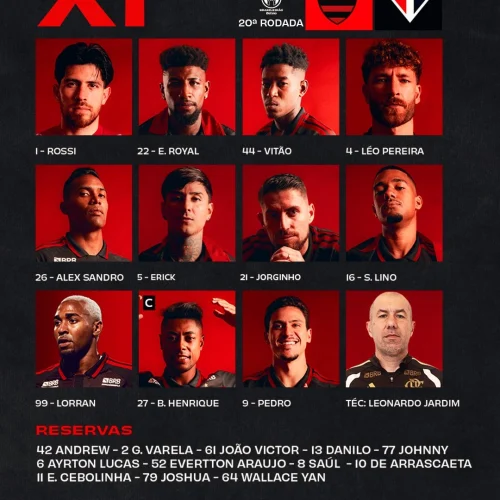 Flamengo e São Paulo divulgam escalação para jogo de hoje