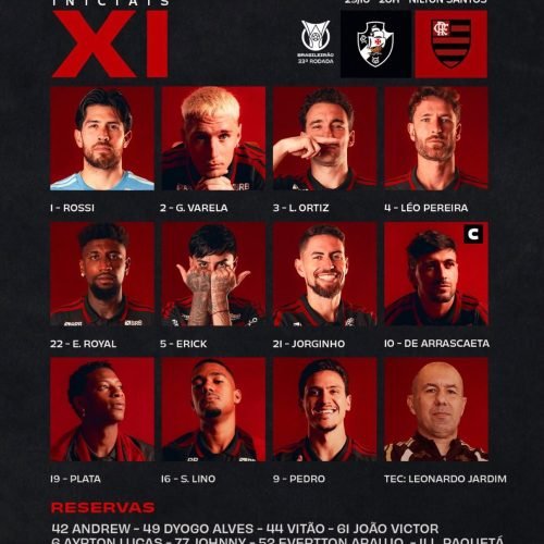 Flamengo e Vasco estão escalados para clássico pelo Brasileirão hoje; veja os times titulares