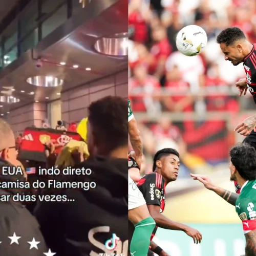 Herói da Libertadores ignora multidão nos EUA para autografar camisa do Flamengo