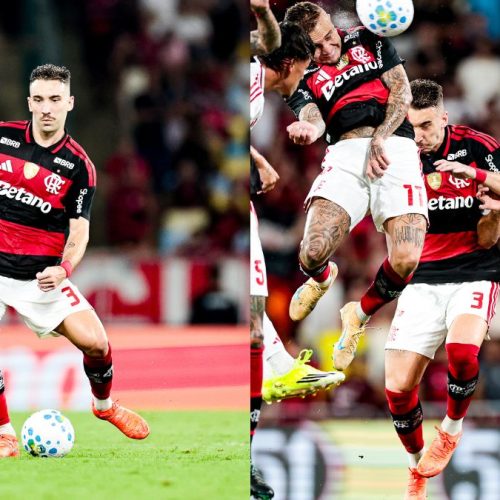 Léo Ortiz comemora marca centenária em jogo do Flamengo x Internacional