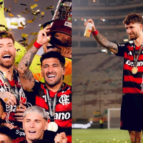 Léo Pereira deixa festa acompanhado de medalhista do Flamengo