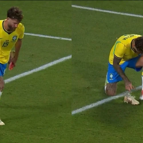 Léo Pereira vai para vestiário com tornozelo machucado em jogo do Brasil