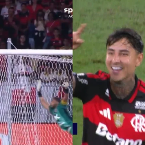 Pulgar acerta chutaço e faz 1º gol do Flamengo sobre o Vitória, pelo Brasileirão