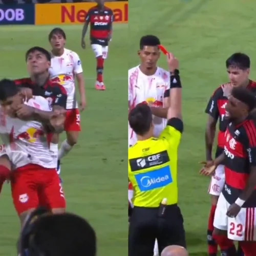 Pulgar acerta jogador do Bragantino, é expulso e desfalca Flamengo contra Santos