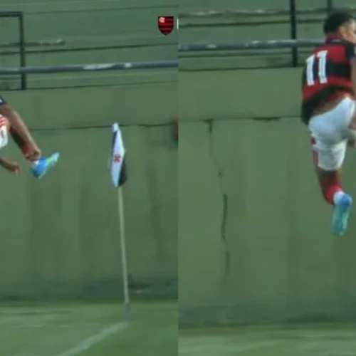 Ryan Roberto chuta bandeira do Vasco e promove confusão em vitória do Flamengo