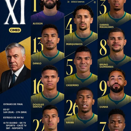 SAIU! Com 1 jogador do Flamengo, Ancelotti divulga escalação para jogo do Brasil x Noruega, pelas oitavas da Copa do Mundo