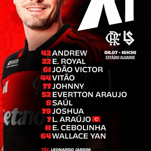 SAIU! Com Saúl e Wallace Yan, Flamengo divulga escalação para jogo contra o Lausanne Sport