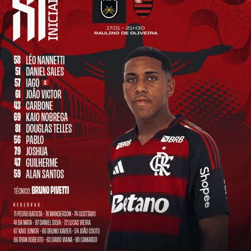 SAIU! Flamengo divulga escalação para jogo contra Volta Redonda