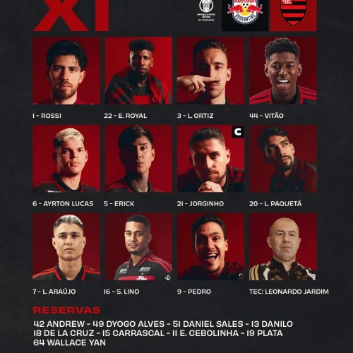 SAIU! Sem Arrascaeta, Flamengo divulga escalação para jogo contra o Bragantino