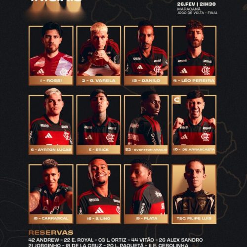 SAIU! Sem Paquetá, Filipe Luís define escalação para jogo do Flamengo x Lanús, pela Recopa