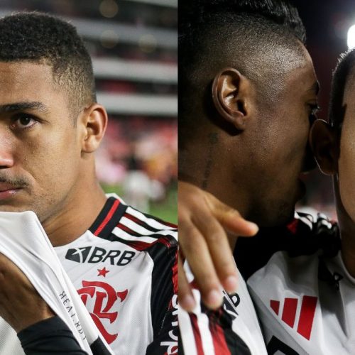Samuel Lino ‘cai’ no choro após classificação do Flamengo na Libertadores