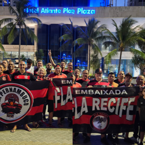 Torcedores do Flamengo fazem festa na chegada do elenco em Recife antes de jogo contra o Sport, pelo Brasileirão