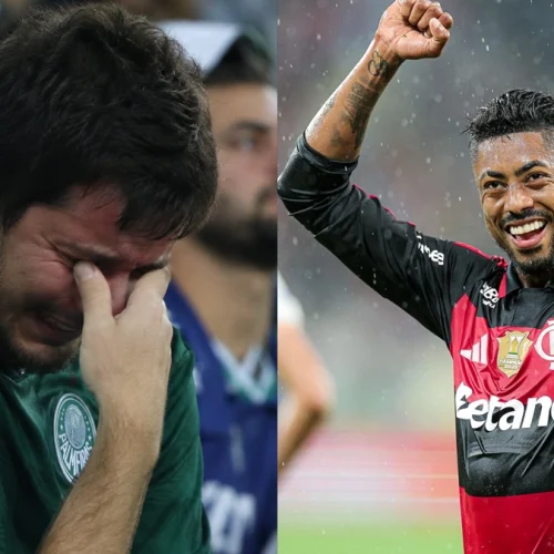 Torcedores do Palmeiras comemoram gol do Corinthians à toa