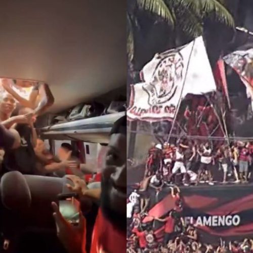 Torcedores invadem ônibus do Flamengo durante AeroFla em embarque para a final da Libertadores