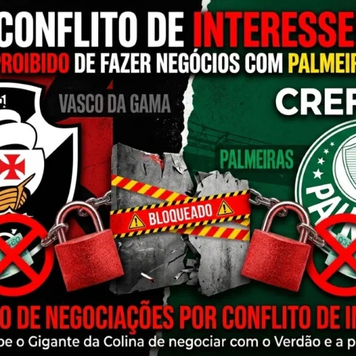 Vasco está proibido de fazer negócios com Palmeiras e Crefisa