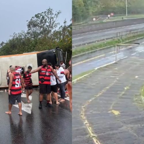 Veja vídeo do acidente de ônibus de torcida do Flamengo